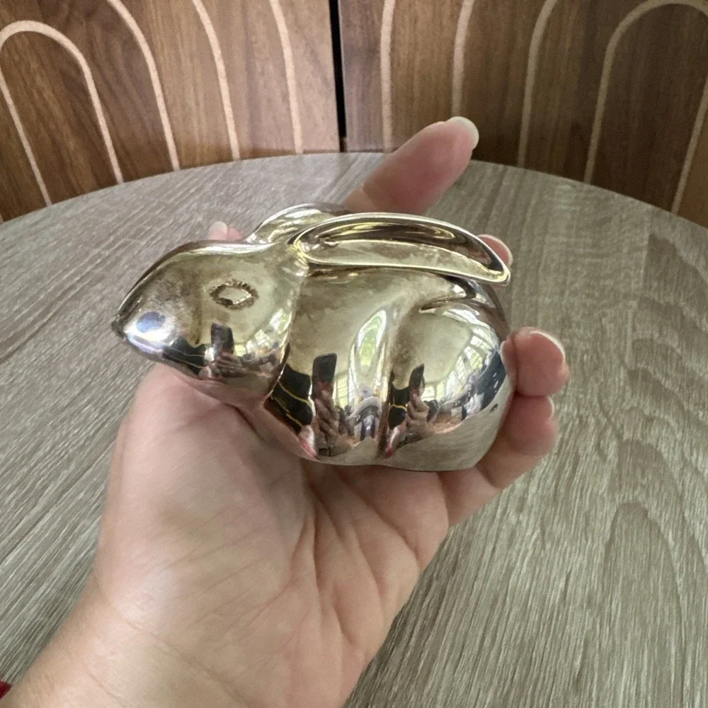 Pottery Barn Silver Bunny Taper Candle Holder Rabbit Figurine Spring Easter